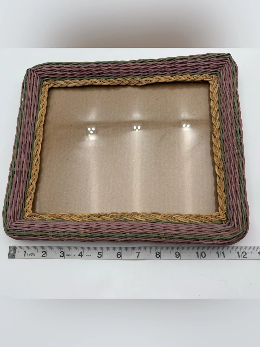 Vintage Wicker Decorative Photo Frame in Pink, Green & Natural -8x10 photo